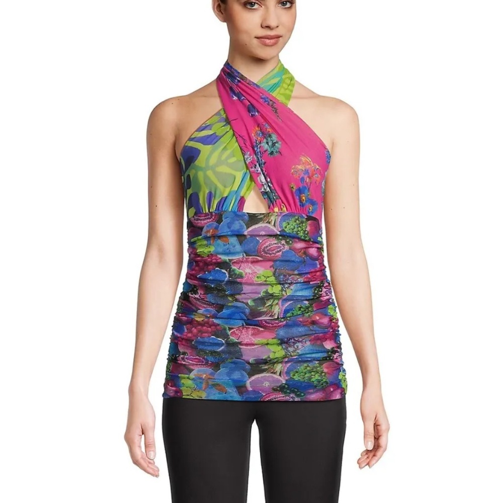 Fuzzi patchwork ruched halter top size small
